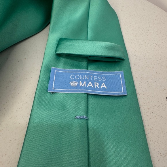 Countess Mara Men's Necktie Solid Teal Satin Finish Classic Tie - Picture 2 of 4
